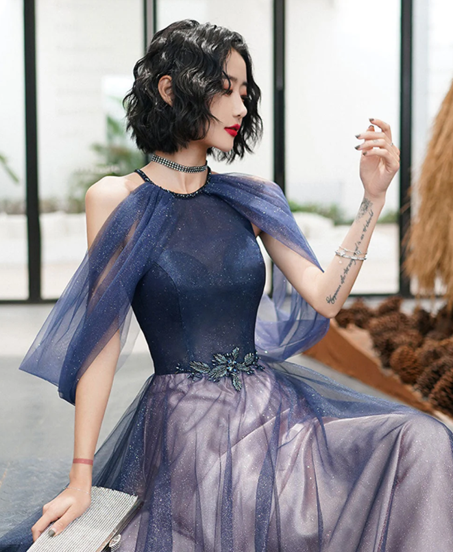 BLUE TULLE LONG PROM DRESS BLUE TULLE FORMAL DRESS     cg20834