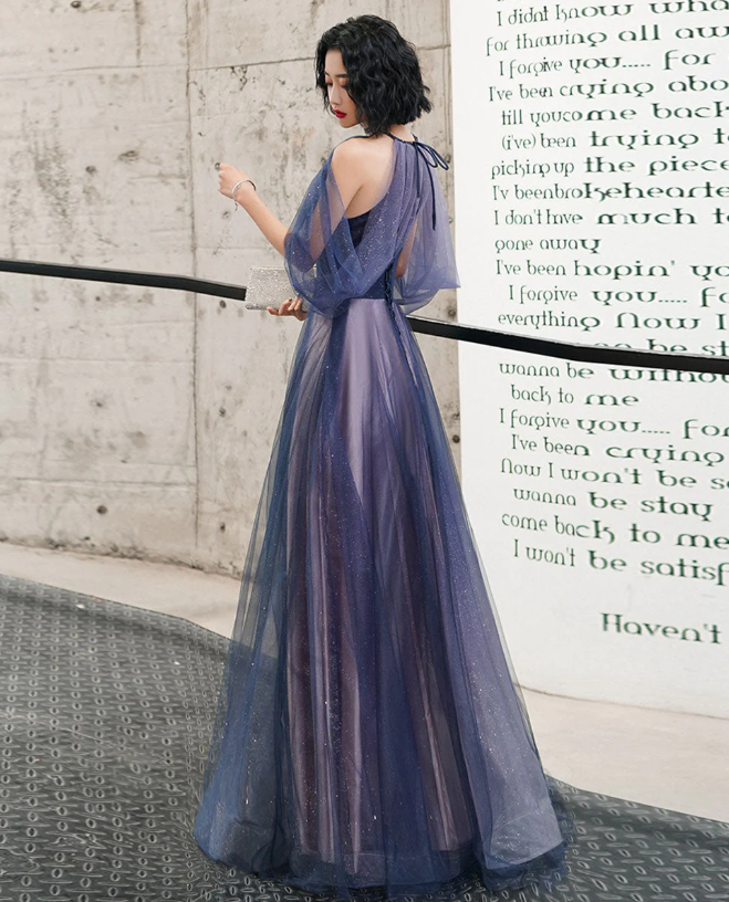 BLUE TULLE LONG PROM DRESS BLUE TULLE FORMAL DRESS     cg20834