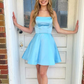 Simple yellow satin short dress yellow homecoming dress    cg21631