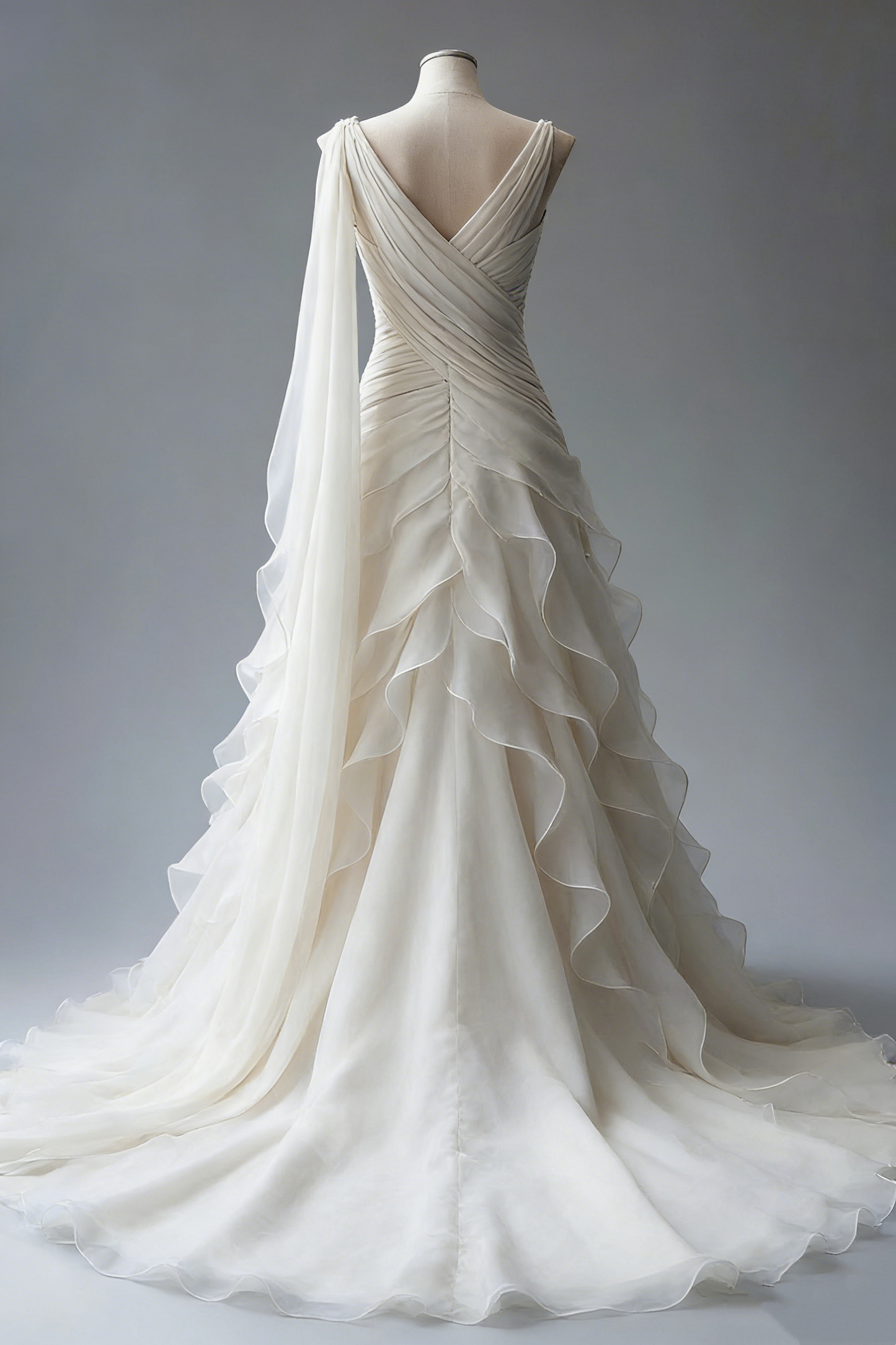 Elegant V Neck Ivory A-Line Layers Vintage Wedding Dress    cg25395