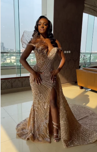 Champagne Mermaid Off Shoulder Long Prom Dresses Formal Evening Dress   cg25455