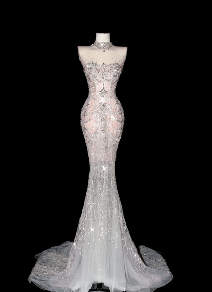 Pink Mermaid Sequins Prom Party Dress Shiny Sexy Birthday Dress Evening Dress cg26375