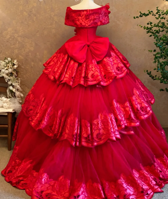 Off The Shoulder Red Ball Gown Sweet 16 Birthday Dress Quinceanera Dresses cg26334