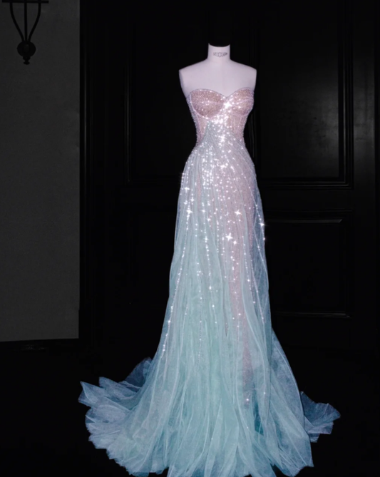 Blaues langes Ballkleid Abendkleid zum 21. Geburtstag cg26107