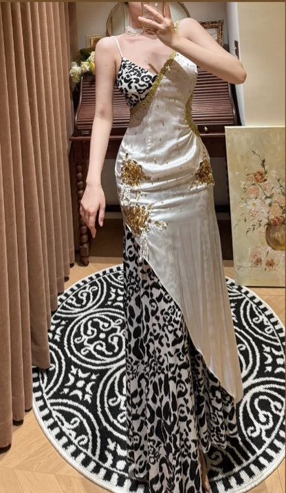 V Neck Satin Prom Party Dress Vintage Evening Dress 22nd Birthday Outf – classygown