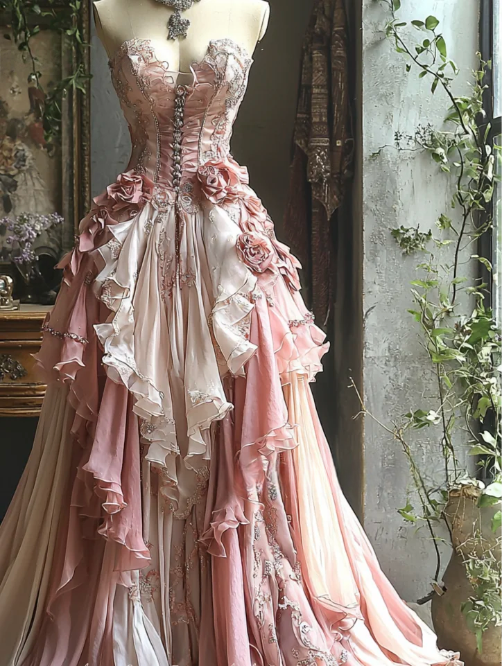 Sweetheart Pink Prom Party Dress Flowers Evening Dress Birthday Dress cg26283