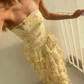 Strapless Yellow Chiffon Floral Long Prom Dresses Party Dress 22th Birthday Outfits Graduation Dress cg26097