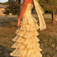 Strapless Yellow Chiffon Floral Long Prom Dresses Party Dress 22th Birthday Outfits Graduation Dress cg26097
