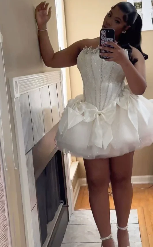 White Ball Gown Short Prom Dress Sweet 16 Birthday Outfit cg26091