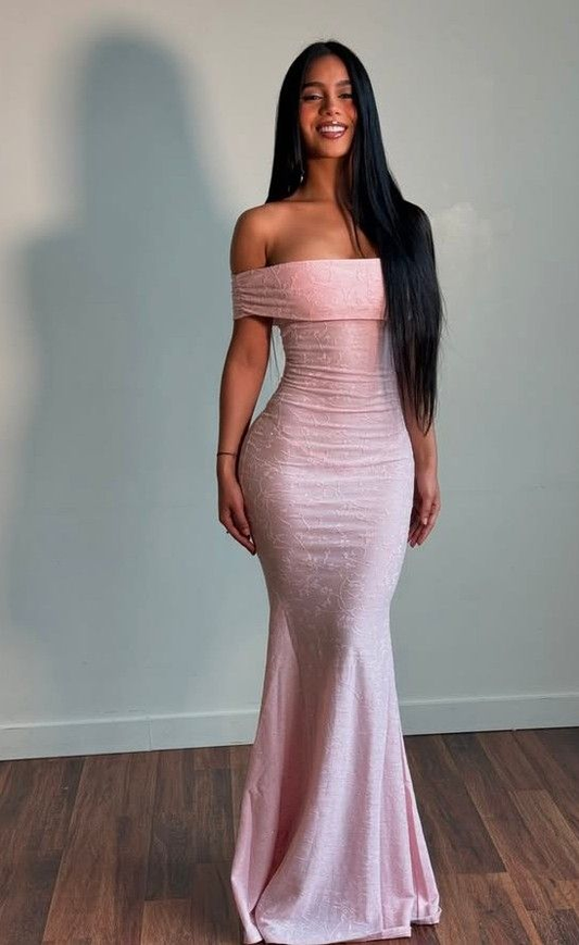 Off The Shoulder Pink Long Prom Dress Sexy Mermaid Evening Dress cg26093