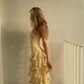 Strapless Yellow Chiffon Floral Long Prom Dresses Party Dress 22th Birthday Outfits Graduation Dress cg26097
