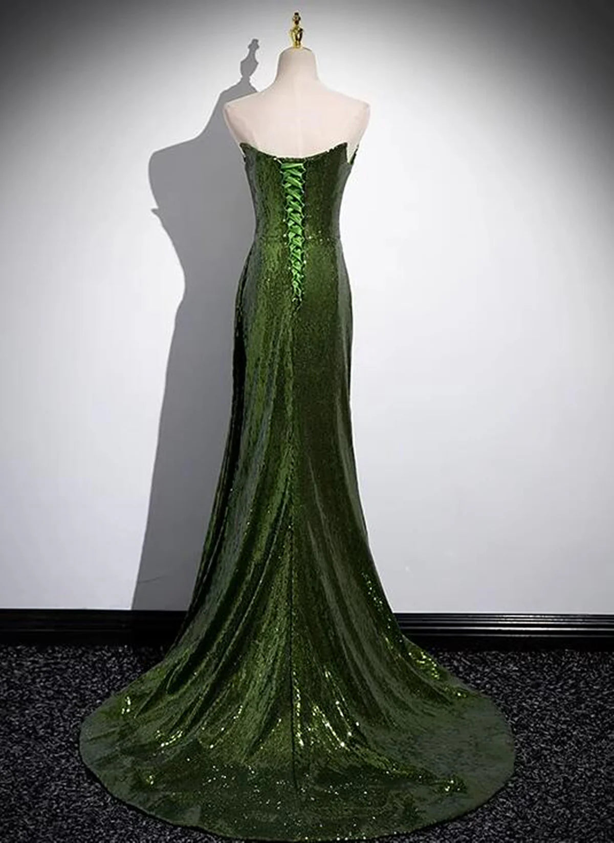 Green Sequins Mermaid Long Prom Dress with Leg Slit, Green Sequins Party Dress      cg25260