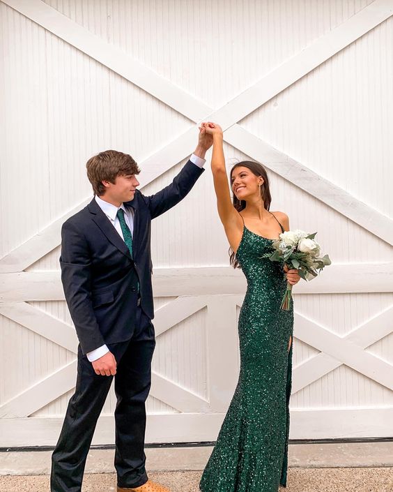 Mermaid green prom dress Long Prom Dresses With Slit     cg24908