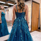 Cute A Line V Neck Tulle Prom Dresses with Appliques     cg24918