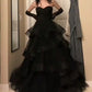 Sweetheart Black Rufflue Long Prom Evening Dress    cg24824