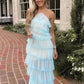 New Style Halter Ruffles Tulle Prom Dress With Slit,Charming Long Party Dress  cg24858