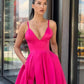 Fuchsia Satin Long Prom Dresses with Wide Waistband      cg24948