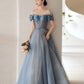 Blue Sweetheart Off Shoulder Tulle Long Prom Dress Blue Formal Dress    cg24989