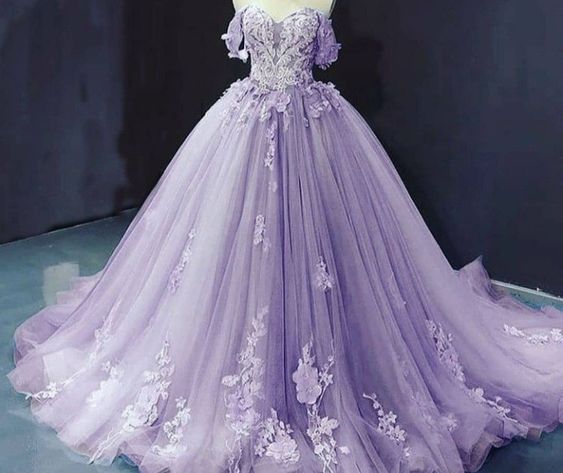 Lilac Quinceanera Dress Ball Gown Prom Dress ,Appliques Lace Birthday Party Dress  cg24982