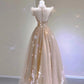 Champagne tulle lace tea length prom dress evening dress    cg24961