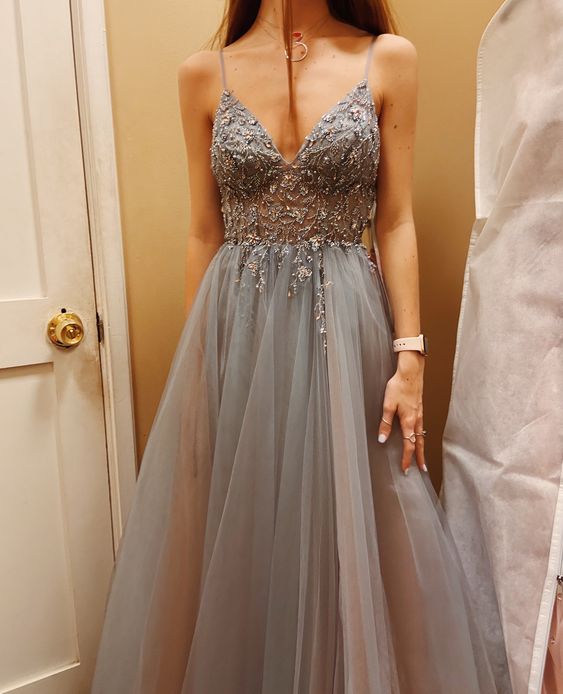 Gray prom dress  A-line Evening Dress    cg24979