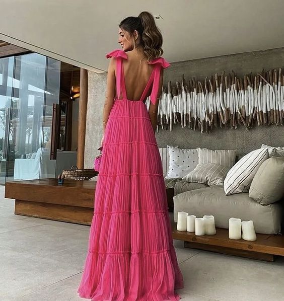 Pink Backless Prom Dress, Evening Dress    cg24939