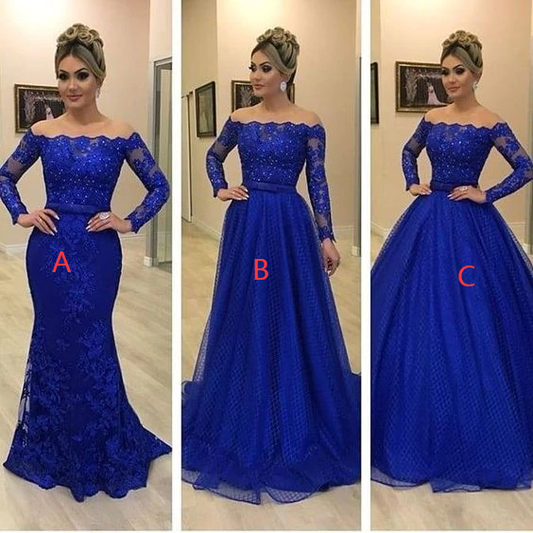 off shoulder royal blue prom dress cg4604