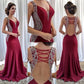 Burgundy Mermaid Prom Dress Sexy Open Back Beaded Floor Length Luxury Evening Party Gowns   cg11052