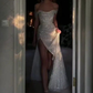 Bling A Line Off the Shoulder Long Prom Party Dress with Split Front     cg24842