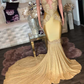 Super Shiny Halter Sleeveless Mermaid Long Prom Gown with Sweep Train   cg24854