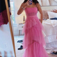 Princess Hot Pink Long Prom Dress Layered Tulle Sleeveless Corset Gown,Evening Dresses   cg24859