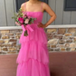 Princess Hot Pink Long Prom Dress Layered Tulle Sleeveless Corset Gown,Evening Dresses   cg24859