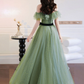 A line Green Long Prom Dresses, Green Tulle Formal Graduation Party Dress   cg24988