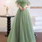 A line Green Long Prom Dresses, Green Tulle Formal Graduation Party Dress   cg24988