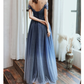 Blue Starry Prom Dress Glitter Evening Dress Deep V Bridal Dress    cg24947