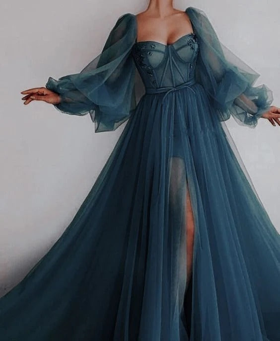 Long Sleeve Tulle Prom Dress Evening Dress   cg24823