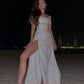 Bling A Line Off the Shoulder Long Prom Party Dress with Split Front    cg24825