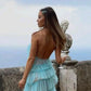 New Style Halter Ruffles Tulle Prom Dress With Slit,Charming Long Party Dress  cg24858