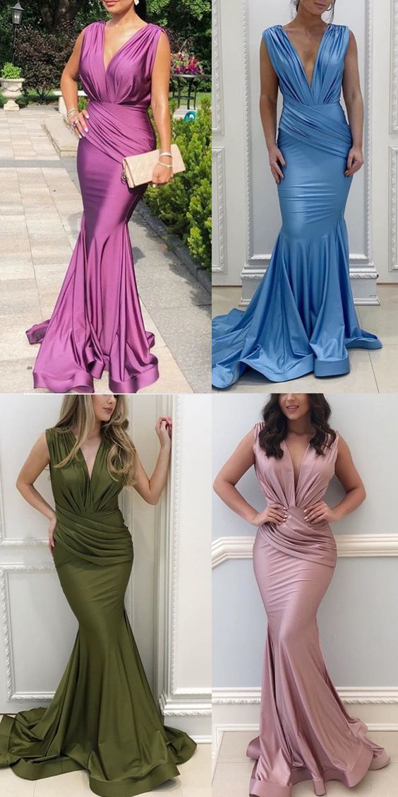 Mermaid Deep V Neck Jersey Long Prom Dress Formal Evening Gown   cg10023