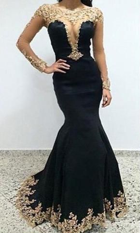Sexy Black Lace Long Sleeves Long Mermaid  prom dress    cg10070