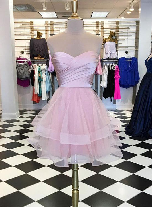 pink sweetheart neck short  dress, homecoming dress cg1008