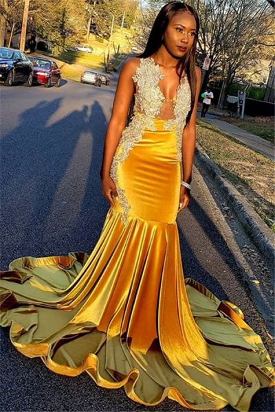 Affordable Exquisite Straps Appliques Mermaid Prom Dress   cg10095