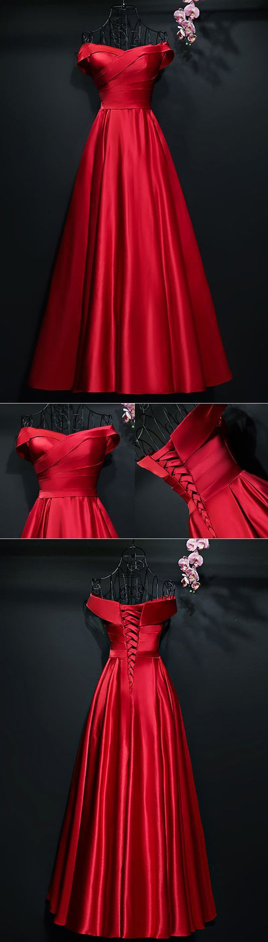Simple A Line Satin Pleated Off Shoulder Formal Party prom Dress   cg10128