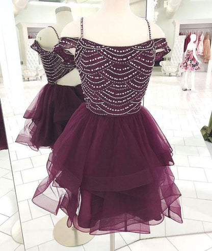 Cute tulle sequin short dress, cute homecoming dress cg1018