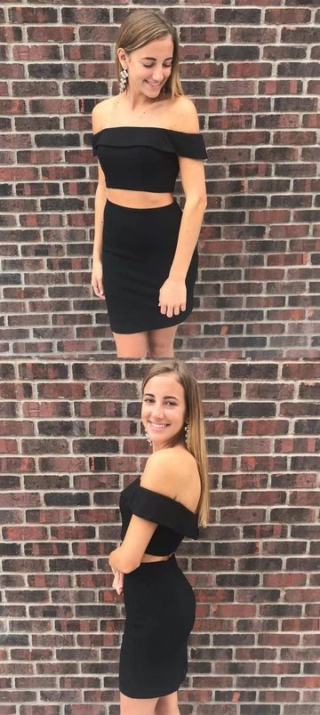 Two Piece Short Fashion Black Homecoming Dresses   cg10222