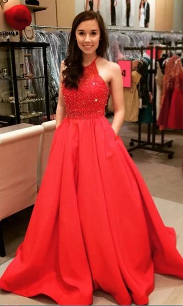 Red Prom Dress,Beading Prom Dresses,Halter Prom Dress    cg10227