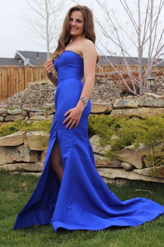 royal blue mermaid long formal prom dress with side slit   cg10277