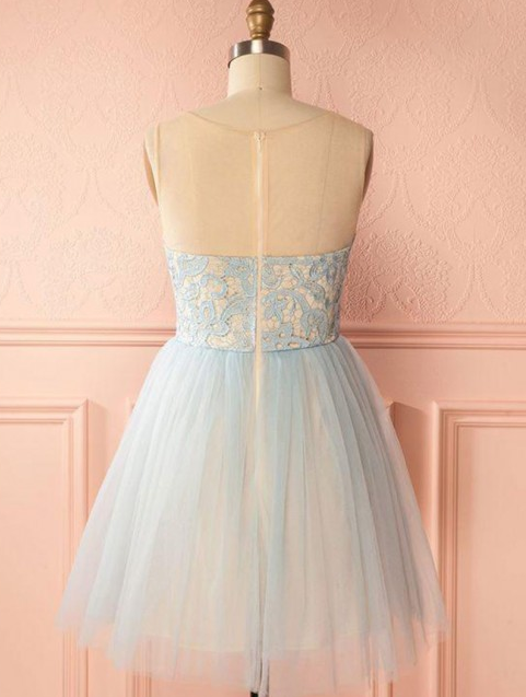 A-Line Round Neck Backless Light Blue Homecoming Dress with Lace  cg10290
