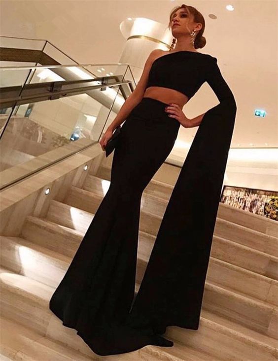 Black Prom Dress,Mermaid Prom Dress,Two Pieces Prom Dress,Long Formal Party    cg10306