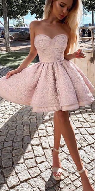 A-line Sweetheart Pink Homecoming Dresses Short Party Dresses    cg10348